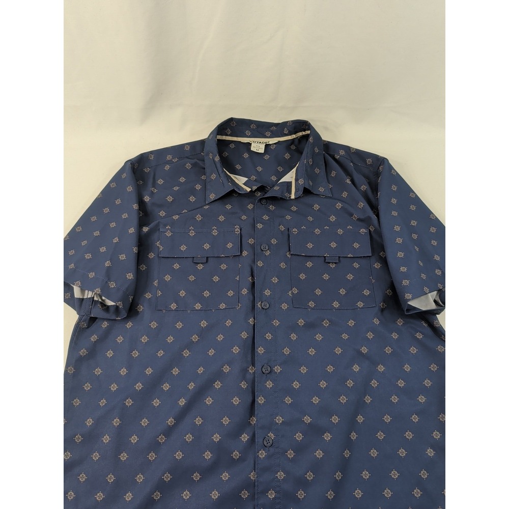 Voyager Men's Medium Nautical Navy Blue Geometric Pocket‎ Button Down Shirt